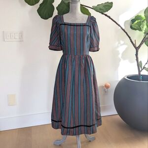 70's Lanz Original Striped Green Fit and Flare Vintage Dress